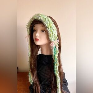 Handmade Crochet Headband  Pastoral Cottagecore Style with Braided Tassels